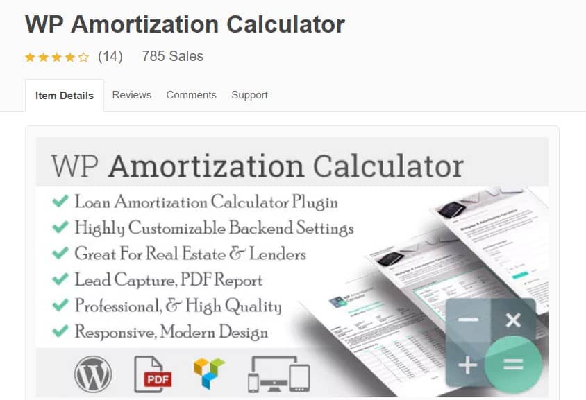 WP amortization calculator WordPress page