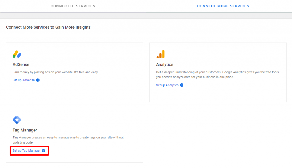 You can connect several Google services through Site Kit's dashboard