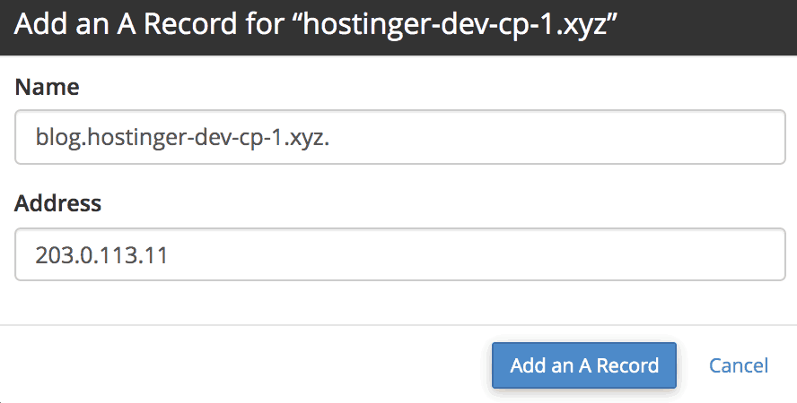 add a record window in cpanel