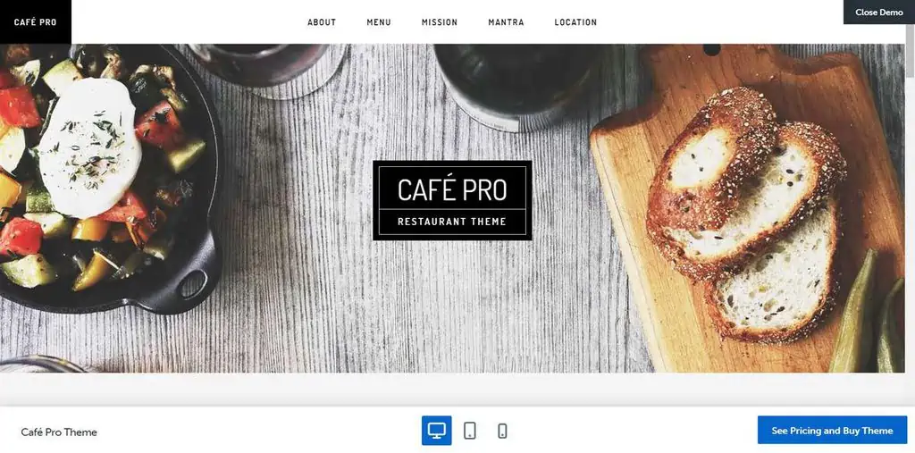 The demo version of Cafe Pro theme