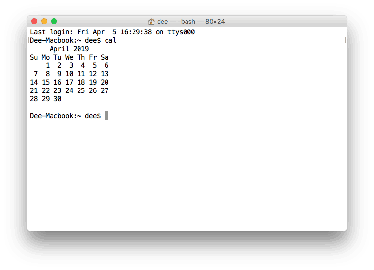 Displaying Calendar in Terminal