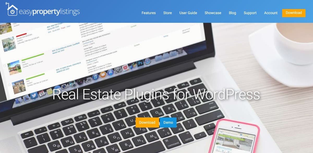 easy property listing WordPress Plugin hjemmeside's homepage