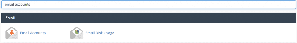 email accounts tool in cpanel