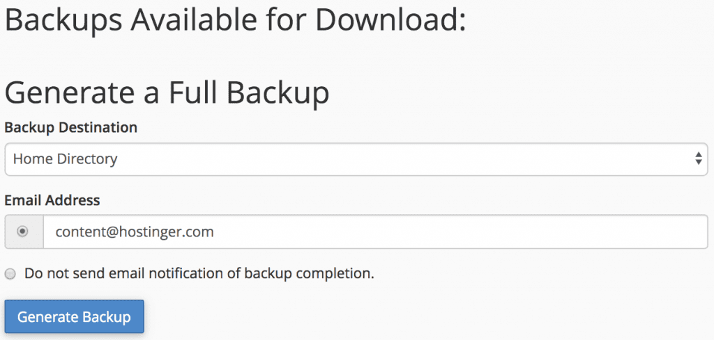 generate full account backup