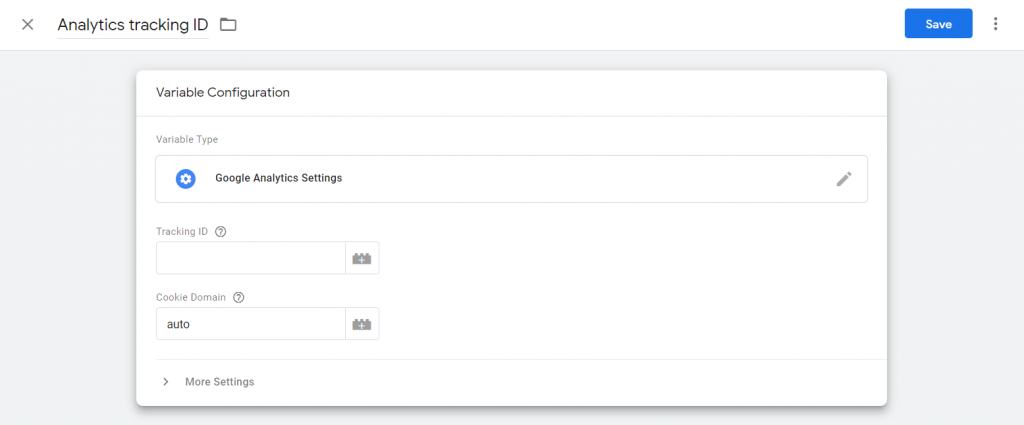 Google analytics variable configuration setup menu