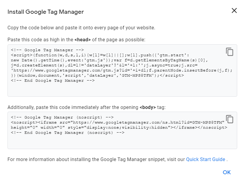 Google tag manager with head and body tags