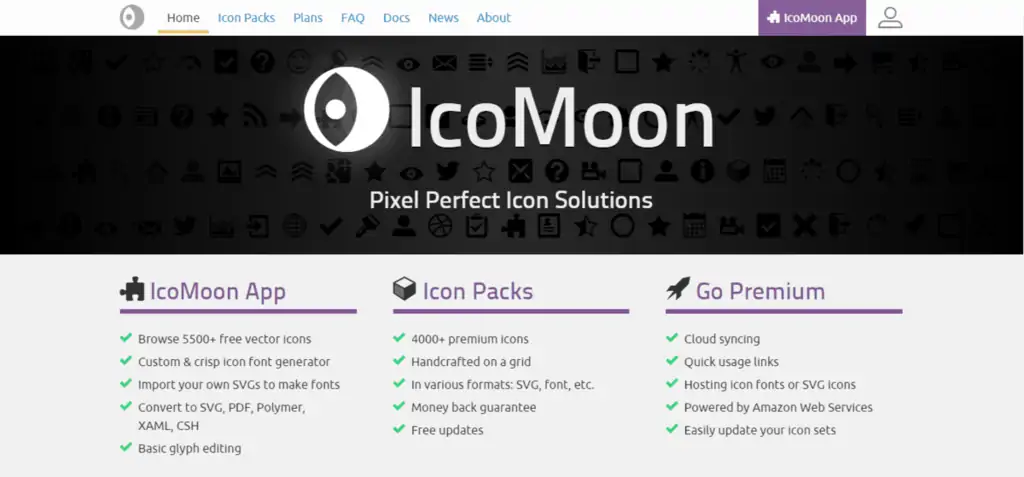 The landing page of IcoMoon