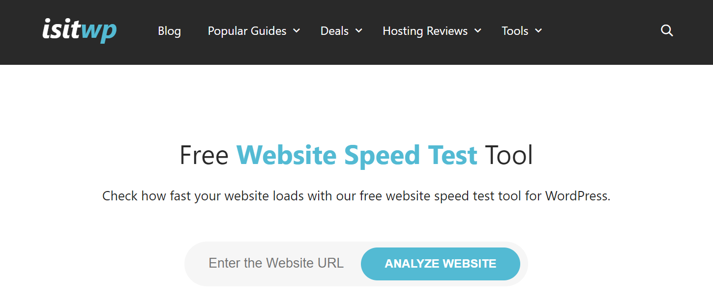 IsItWP Website Speed Test Tool's homepage