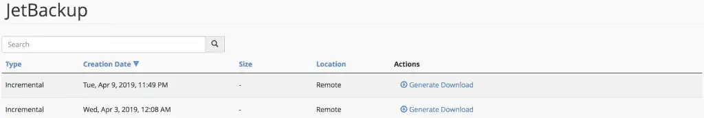 jetbackup window in cpanel