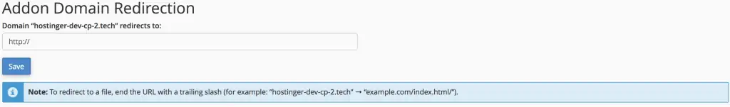 manage redirection for the addon domain