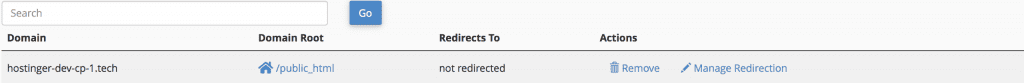 manage redirection for the parked domain