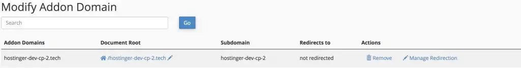 modify addon domain in the list