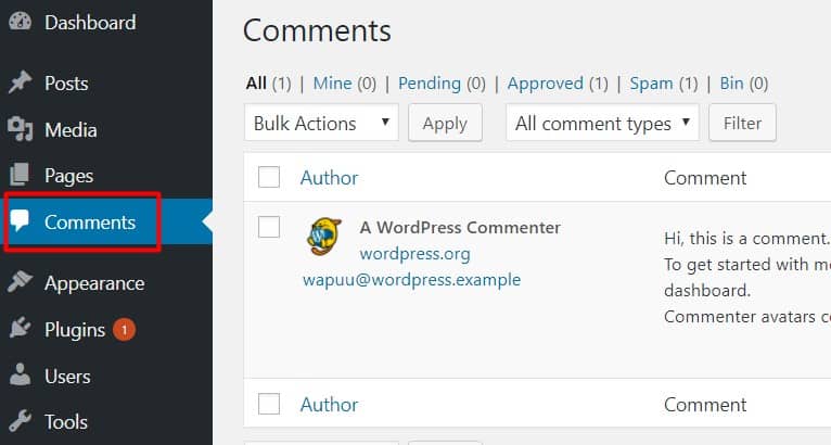 wordpress phần comment