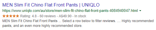uniqlo page powered with offer schema markup