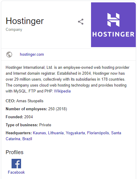 Hostinger page powered with organization schema markup
