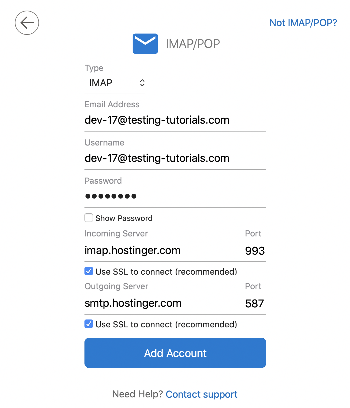  Configuration des serveurs IMAP et POP pour ajouter un courriel à Outlook.