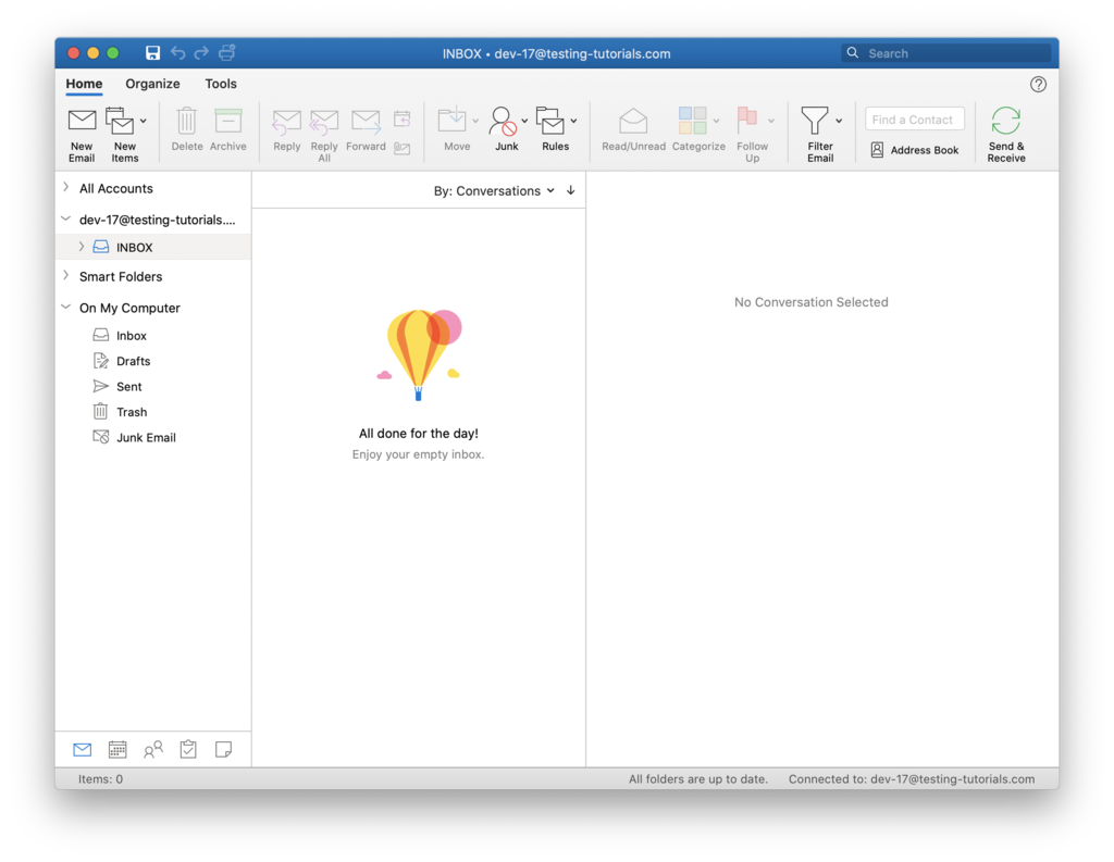 Outlook 2019 interface to see outgoing mail and incoming mail 