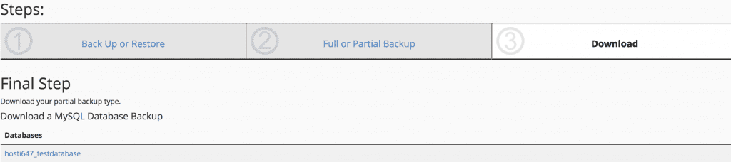 final step to download the partial backup