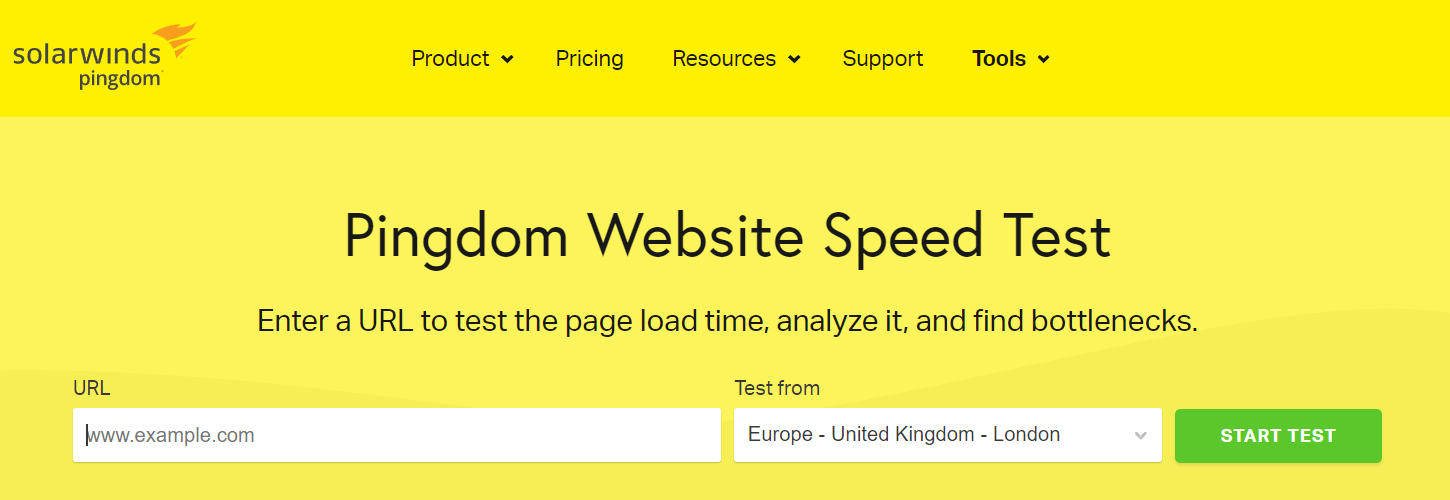 Pingdom's Website Speed Test page