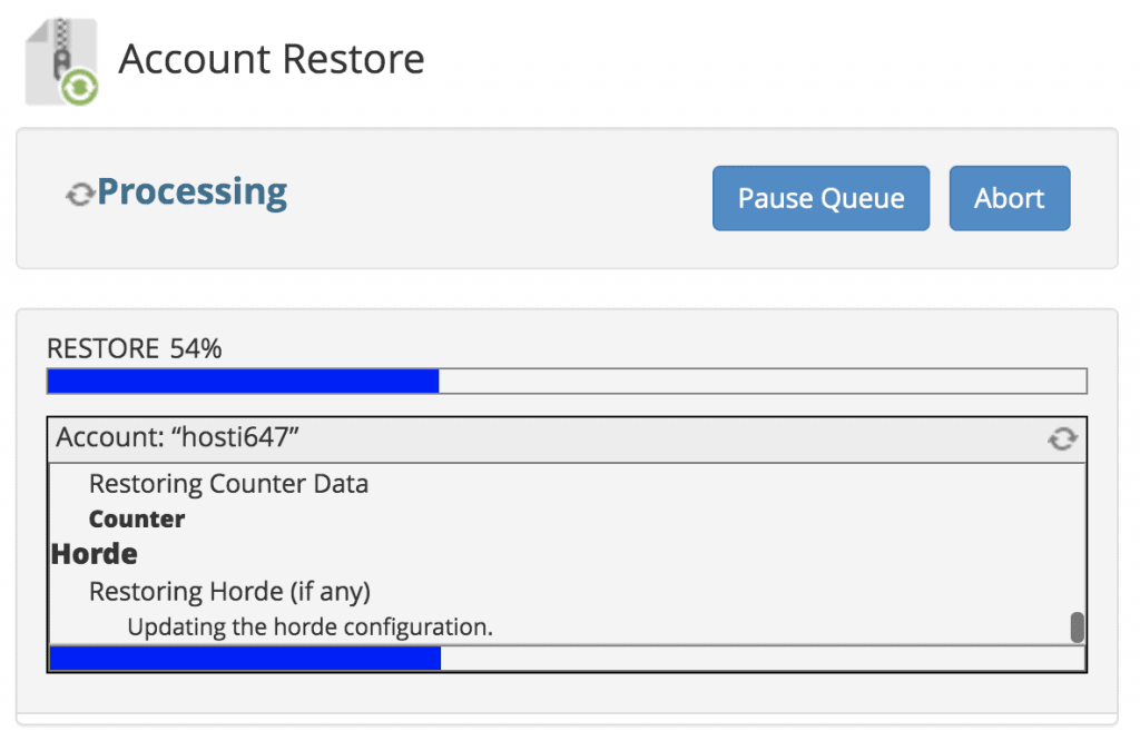 backup restoration progress