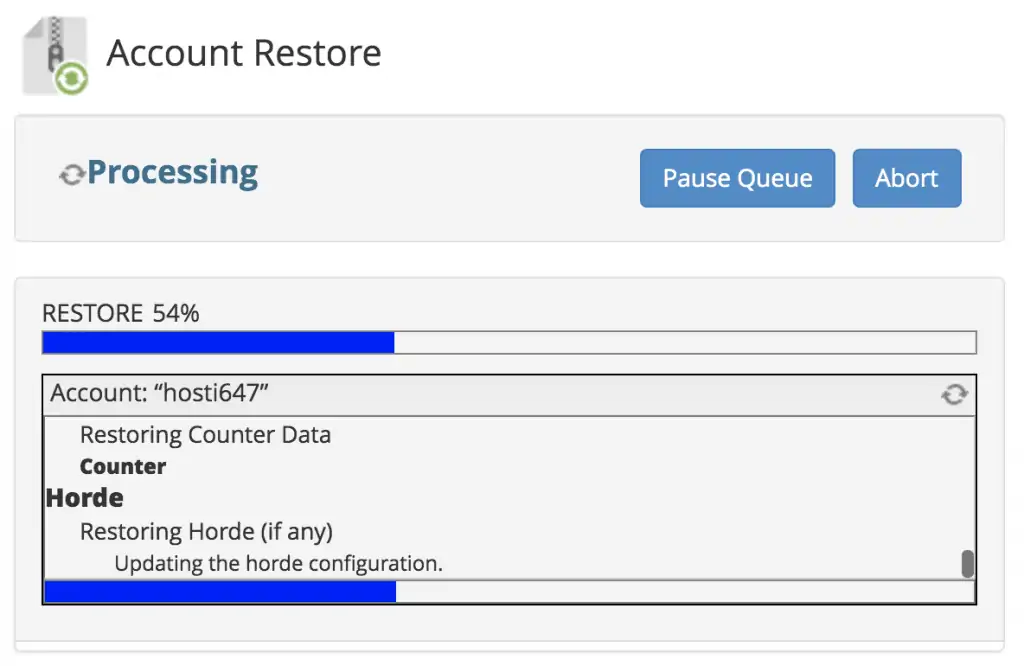 backup restoration progress