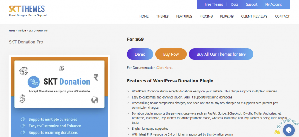 SKT Donation Plugin for WordPress has currency control