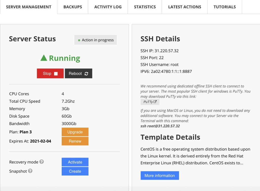 ssh details on hostinger user dashboard