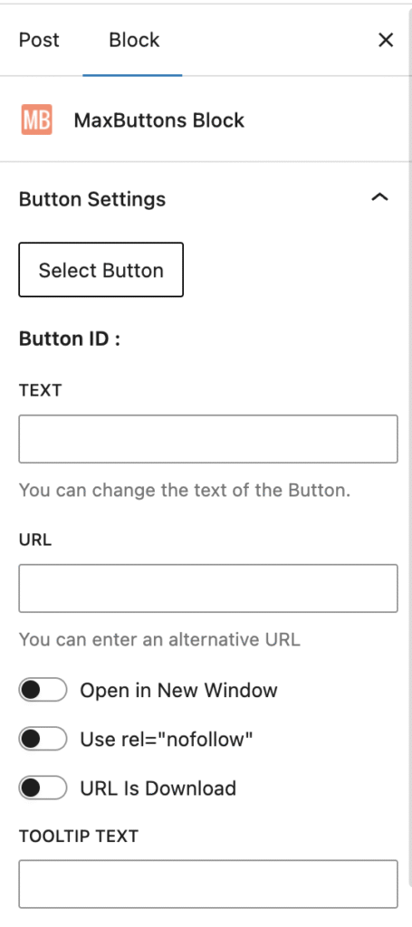MaxButtons block configuration pane