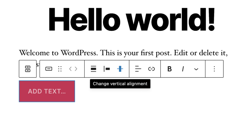 the WordPress buttons block inline toolbar