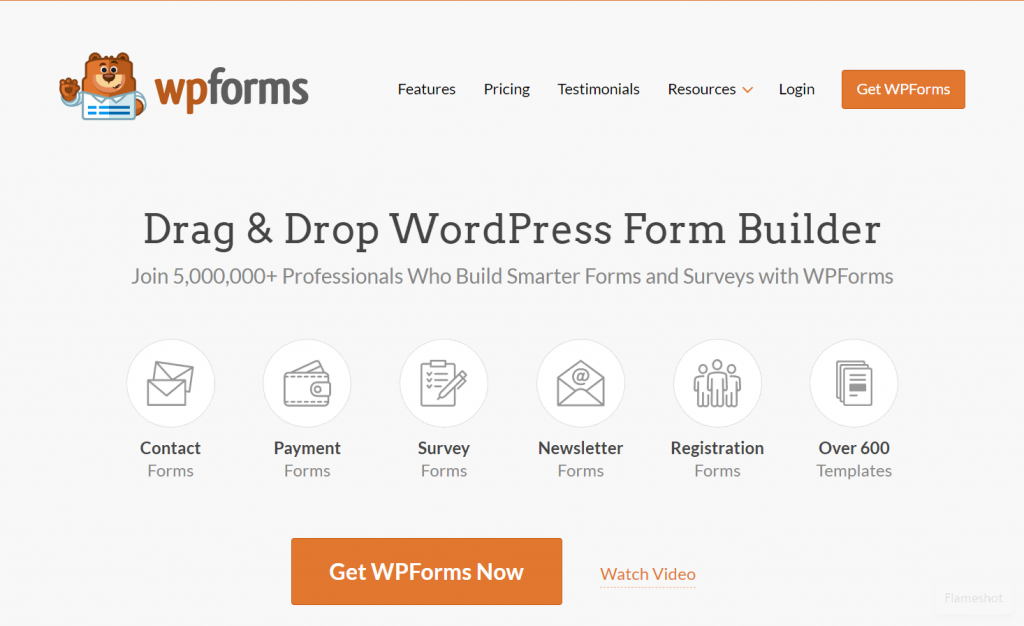 WPForms plugin landing page