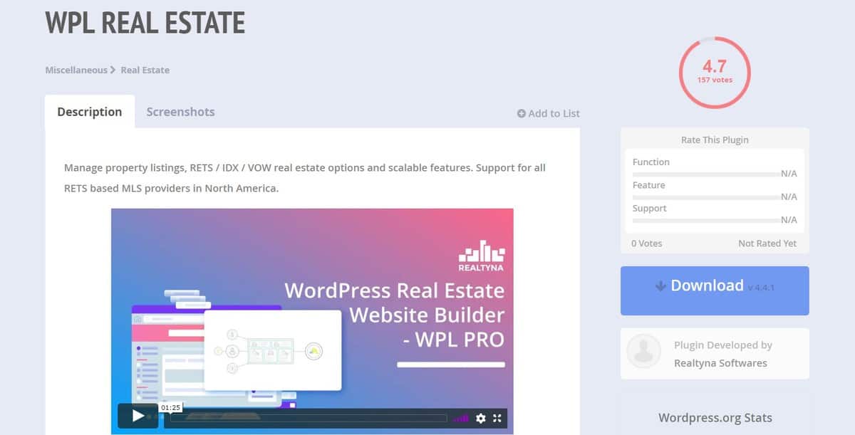 wpl Real Estate WordPress plugin nedlastingsside's download page