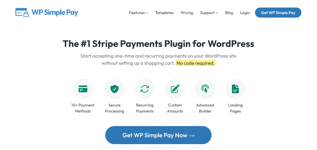 WP Simple Pay plugin landing page