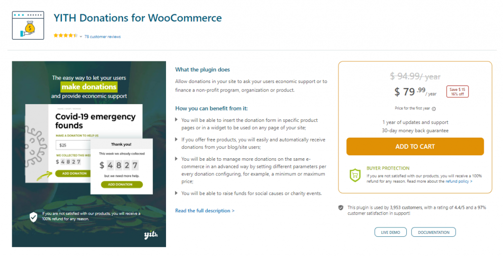YITH Donations for WooCommerce plugin landing page