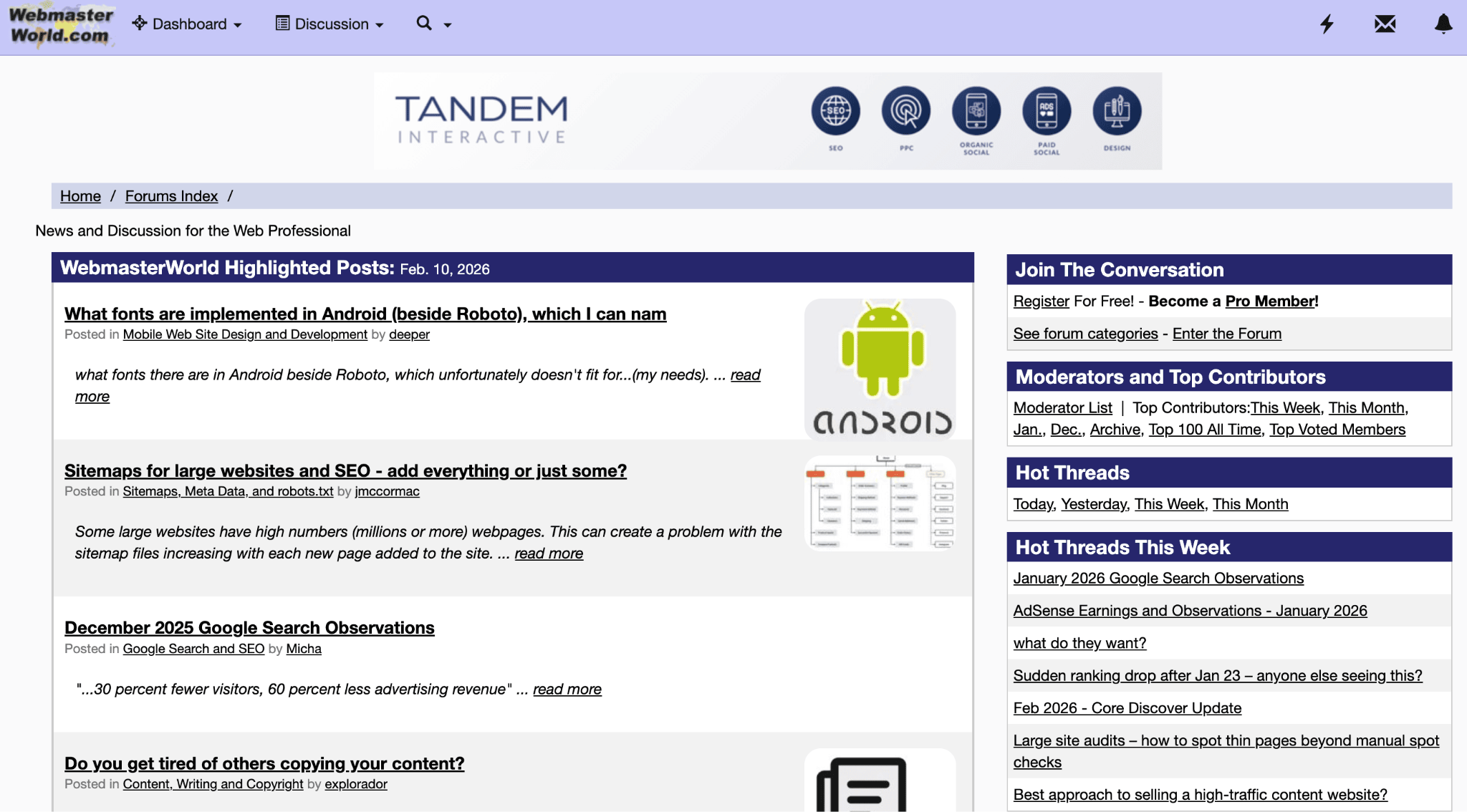 Homepage of Webmaster World