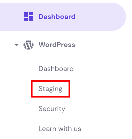 The staging button's location is in the WordPress section on Hostinger's hPanel.