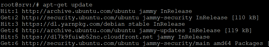 The apt-get update command and its output in Terminal