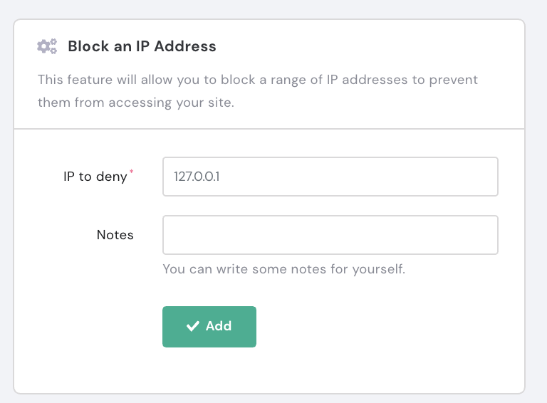Hostinger hPanel block IP address section