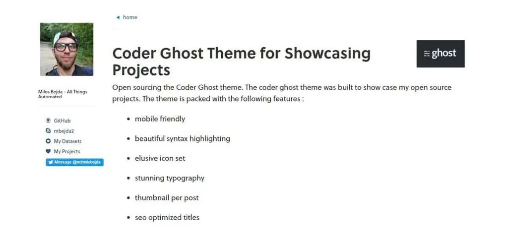 Example of ghost theme Coder