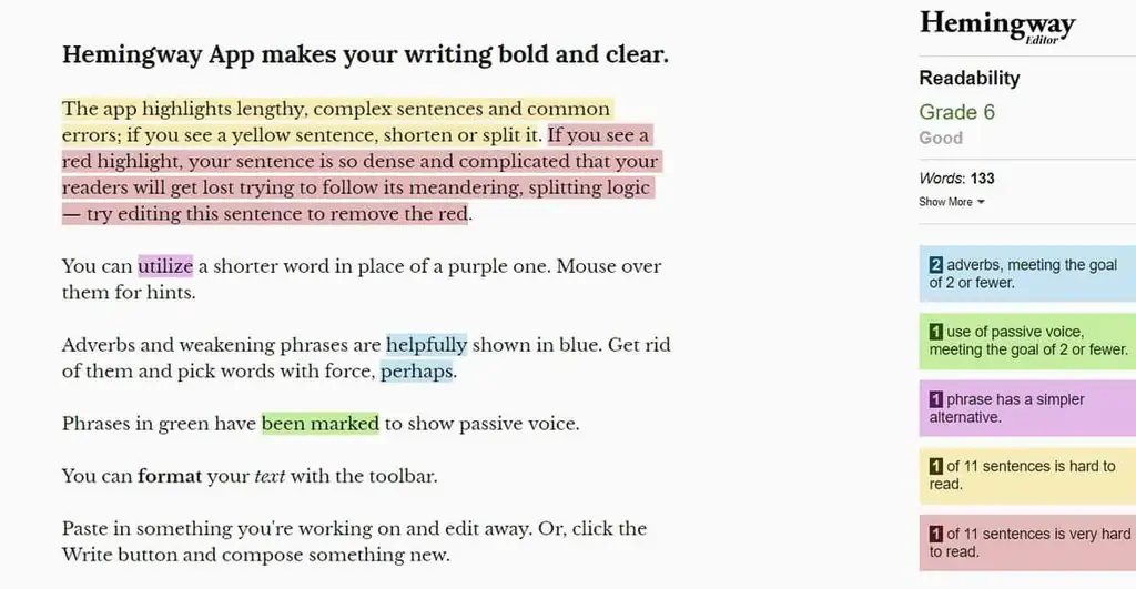 Hemingway app for making your writing concise