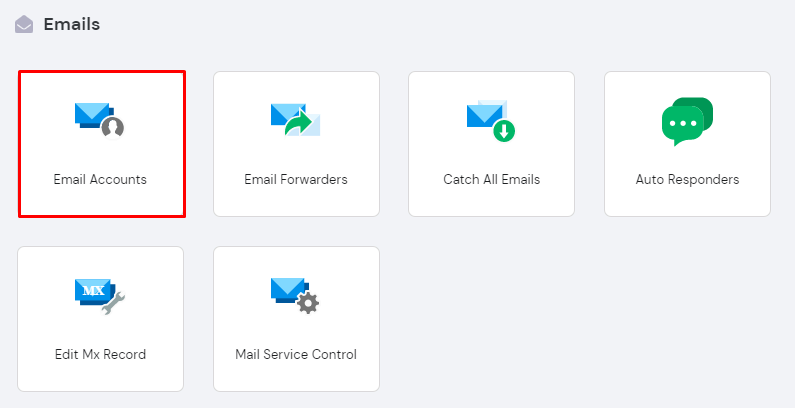 Screenshot showcasing the email accounts button in hPanel