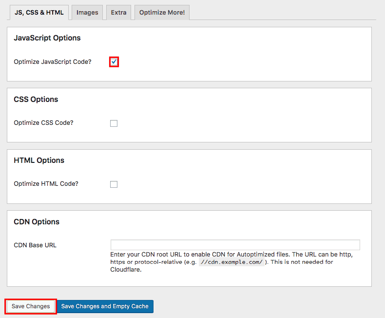 Autoptimize Settings