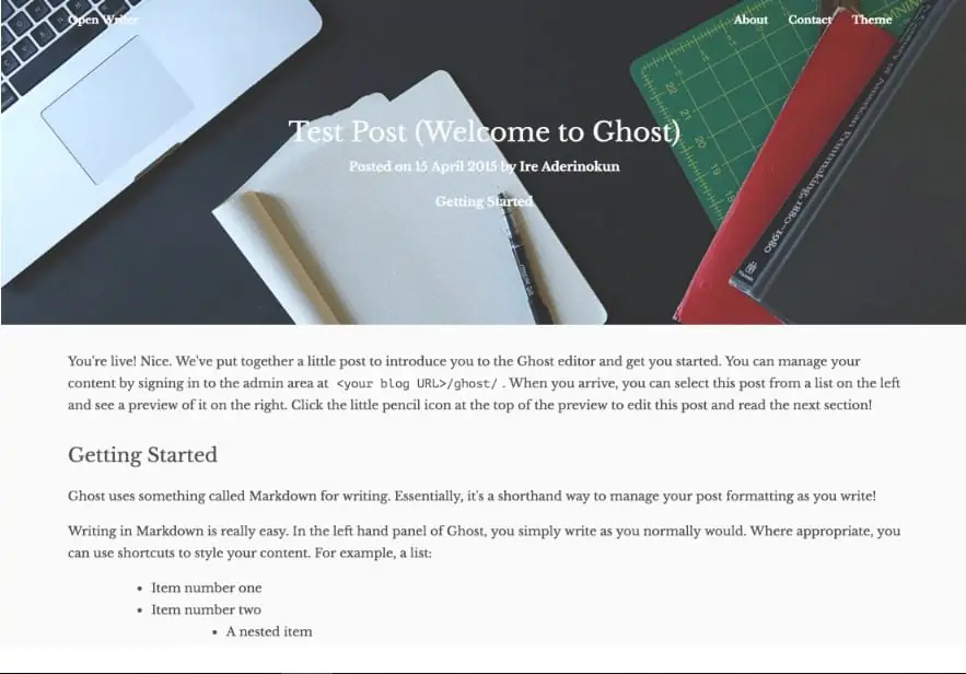 Example of ghost theme OpenWriter