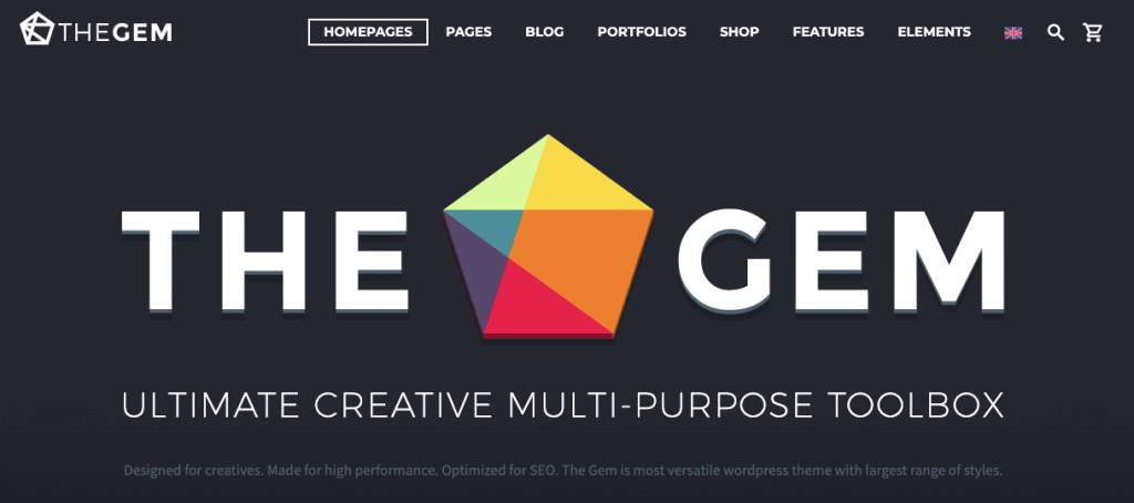 The landing page of TheGem WordPress theme