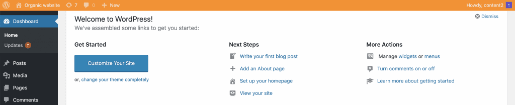 Orange banner indicating you're on staging site