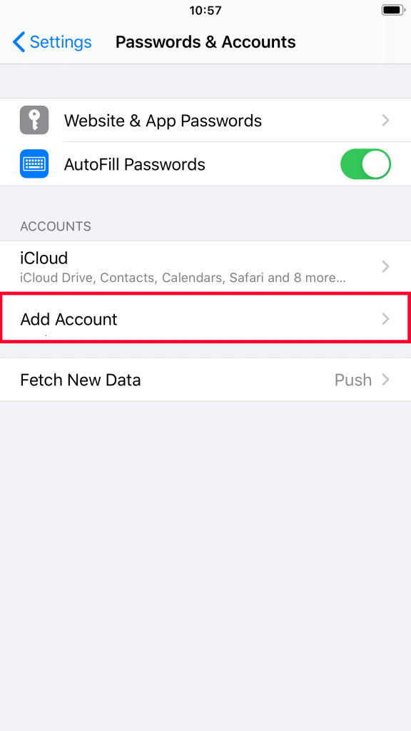 Adding a new email account on iOS