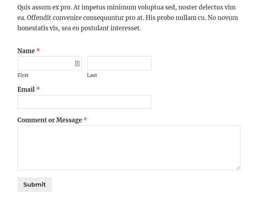 esempio modulo di contatto pagina post