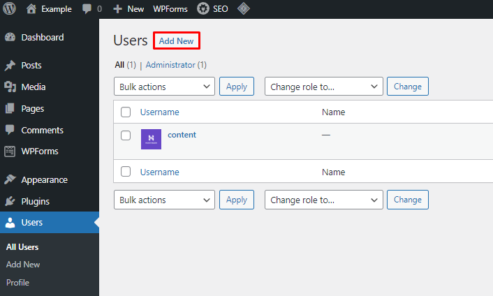 The Add New button for WordPress Users