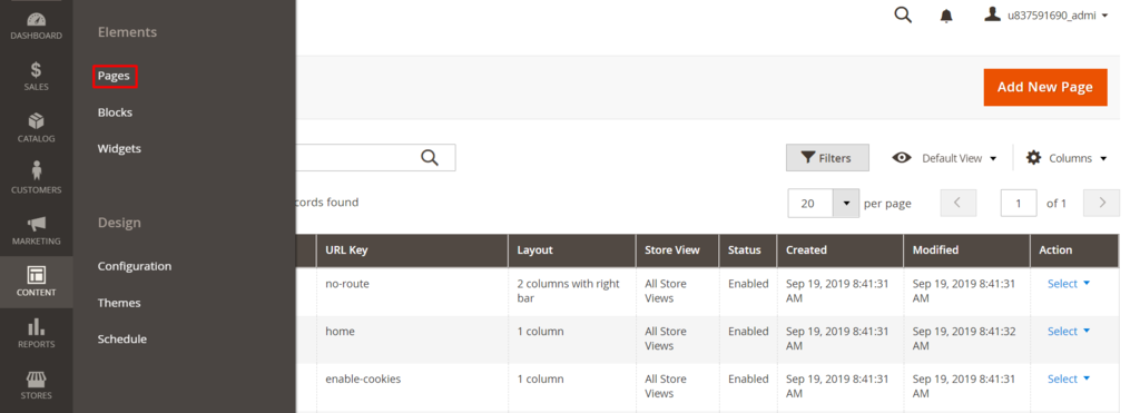 thêm trang mới trong magento admin dashboard