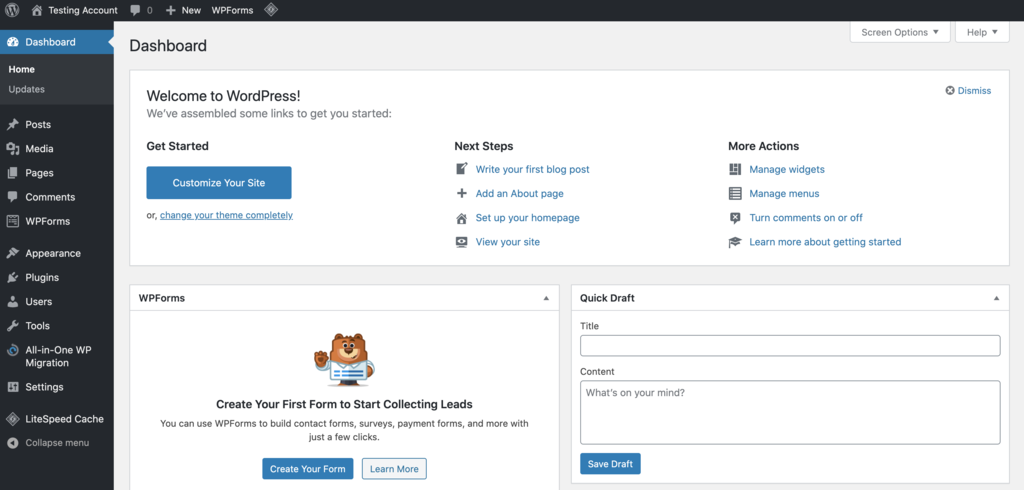 đăng nhập WordPress admin dashboard