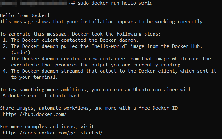 Command-line output displaying successful installation of Docker
